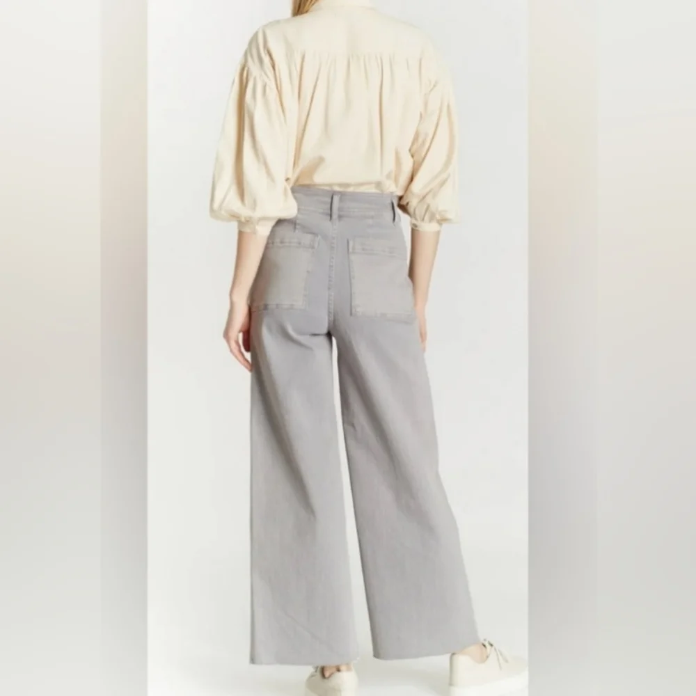 Oat New York Size 6 Women's 11" Wide Leg Jeans Gray Raw Hem Scandi Coastal - Picture 4 of 11